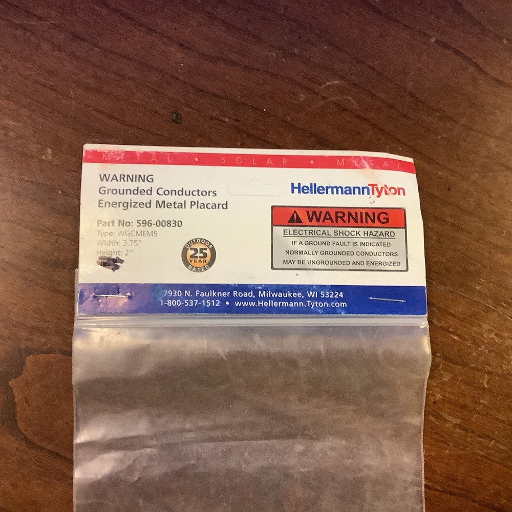 HellermannTyton 596-00830 Metal Solar Placard Warning