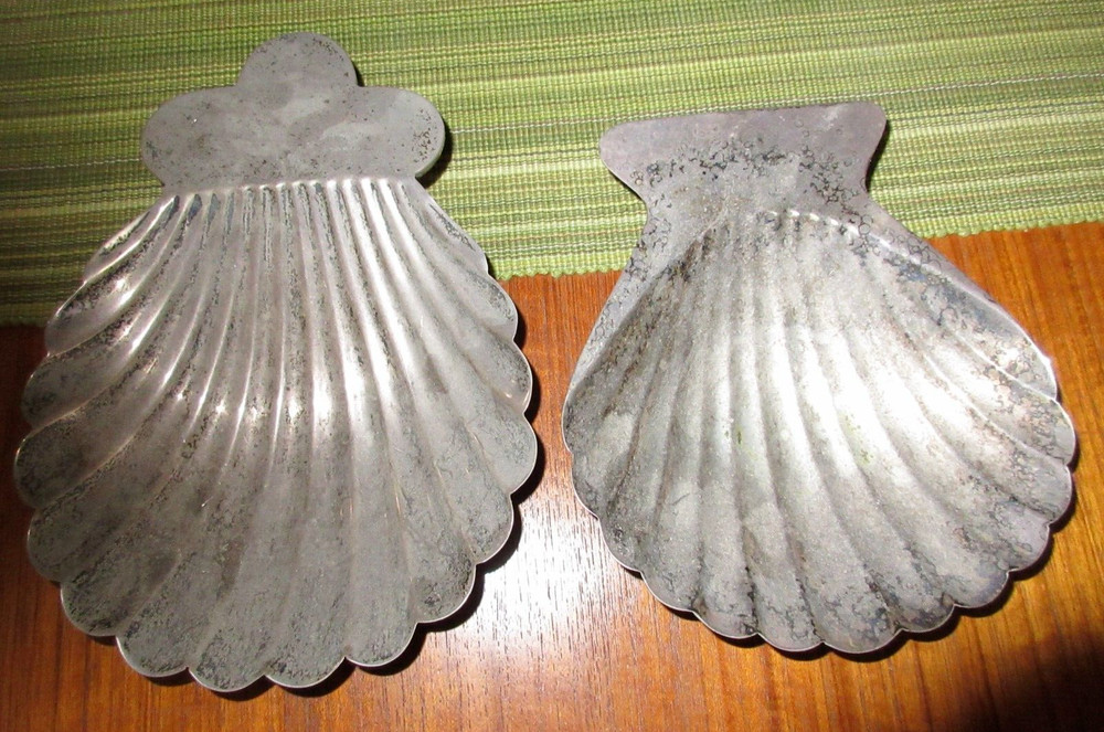 Mexico 2 Sterling Silver Shell Footed Dish Bowl Tarnish 1950s