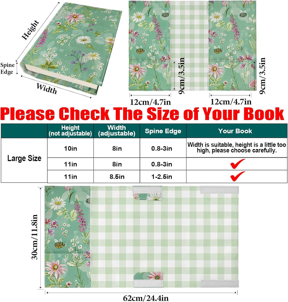 Adjustable Paperback Book Cover Protector, Washable Soft Canvas Fabric Book C...