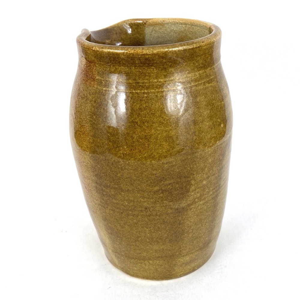Glossy Beige/Brown Ceramic Pitcher Signed