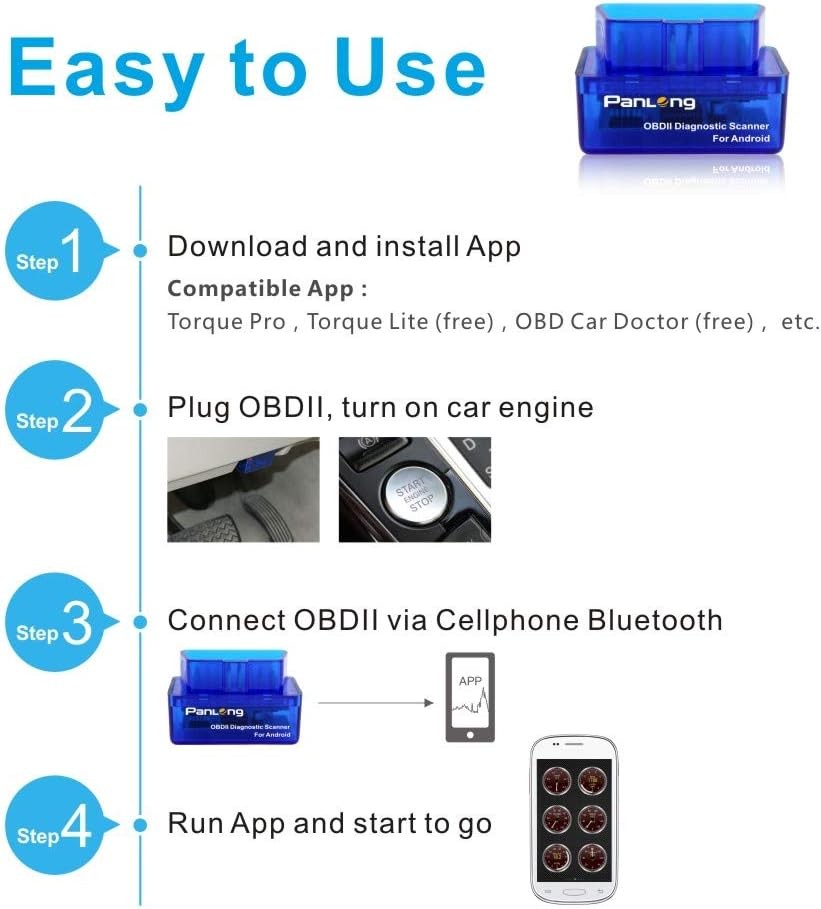 Panlong OBD2 Scanner Bluetooth OBDII Diagnostic Tool Car Code Reader Turn Off...