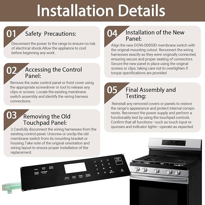 New For Samsung Ovens DG96-00850D Range Membrane Switch Touchpad Control Panel