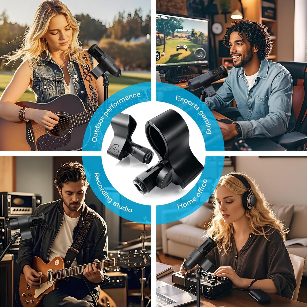 2 Pack Microphone Clips, Durable and Adjustable Mic Clip for Stand, Compatibl...