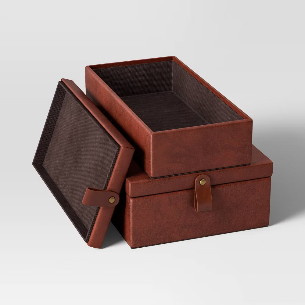 Faux Leather Storage Box Set - Threshold