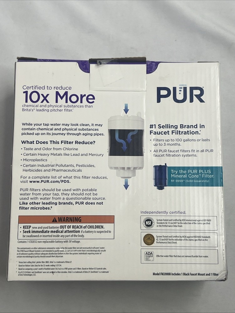 PUR Battery Operated Faucet Mount Water Filtration System FM2000B, Black