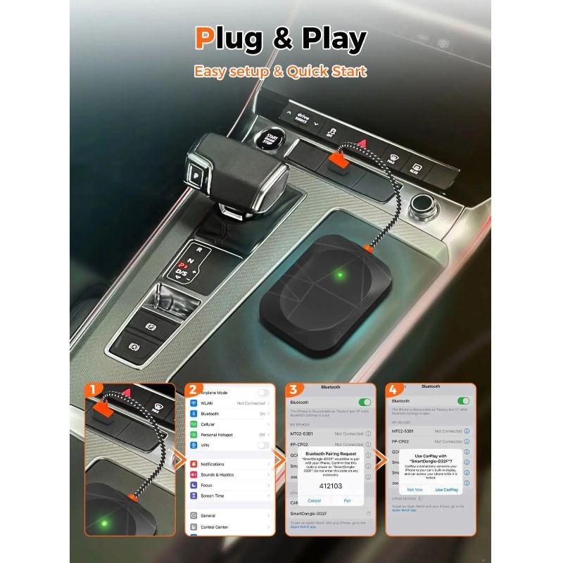 2-in-1 Mini Wireless Android Auto Carplay Adapter Plug & Play Quick-connect
