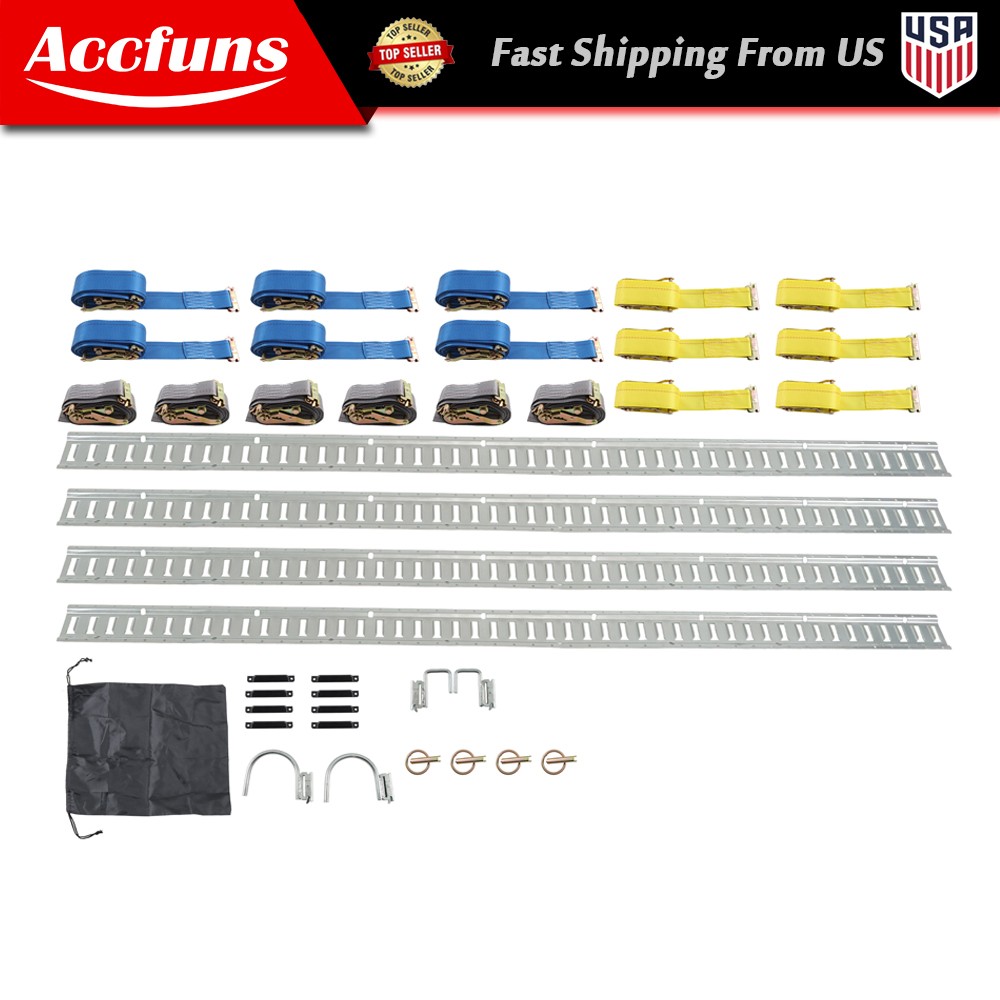 Silver Galvanized New Universal Fitment 37 Pack 8' E Track Tie Down Rail Kit