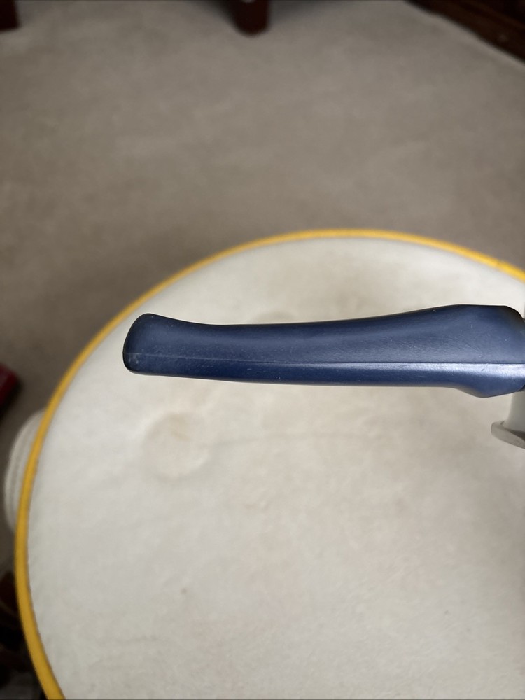 Vintage White Enamel Saucepan With Blue Handle