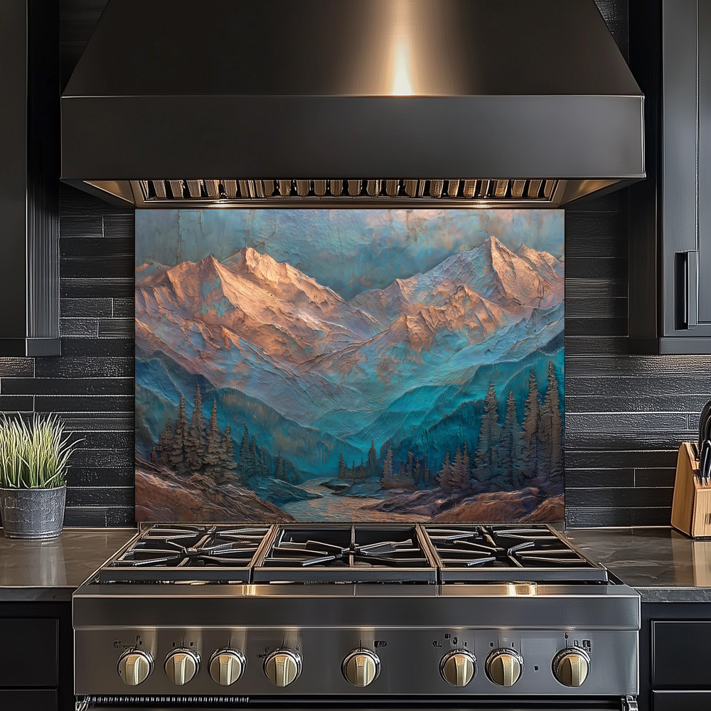 Turquoise Mountain Kitchen Backsplash, Rustic Cabin Decor, Western Mountain Art