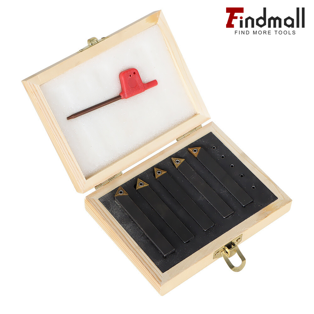 5Pcs 3/8" Carbide Indexable Turning Tool Lathe Tool Bit With Carbide Inserts