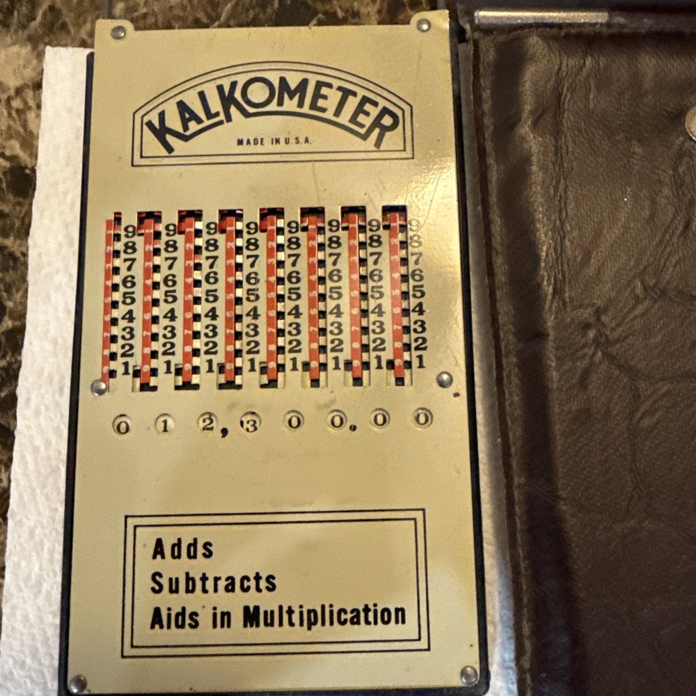 Vintage Kalkometer Pocket Adding Machine With Case + Original Instructions
