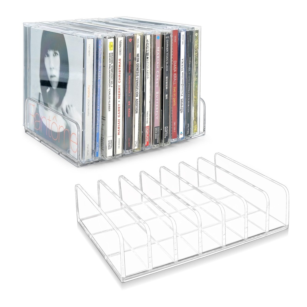 2 Pack Clear Acrylic CD/DVD Display Rack Storage Box Vinyl Record Stand