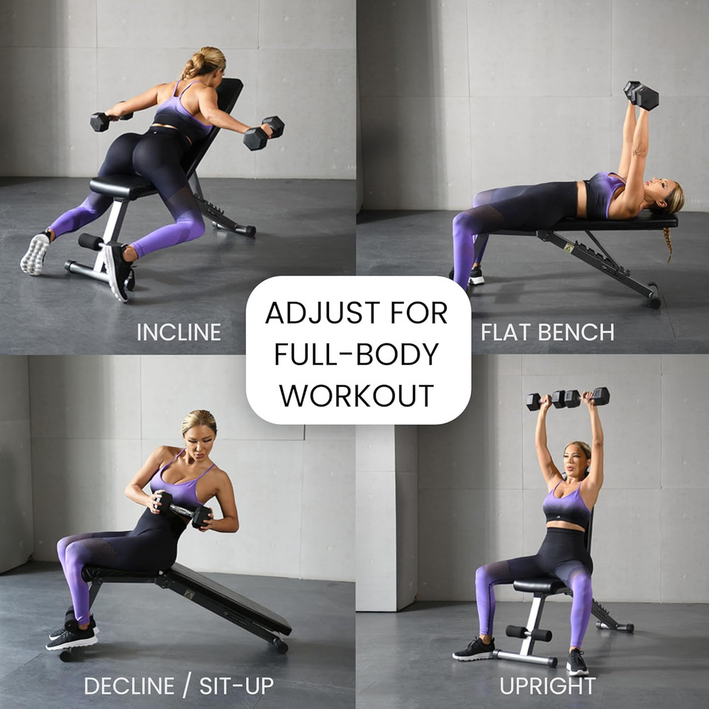 5-In-1 Weight Bench, Adjustable & Foldable for Bench Press, Strength Training an