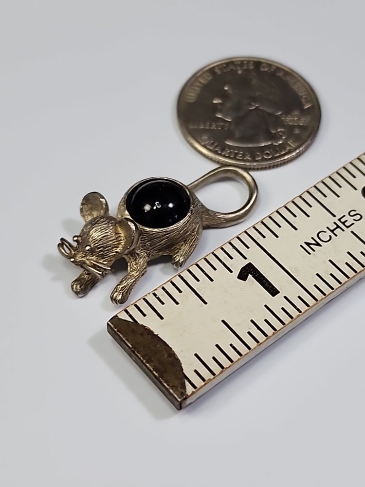 Mouse With Black Stone Lapel Pin Silver Color Metal