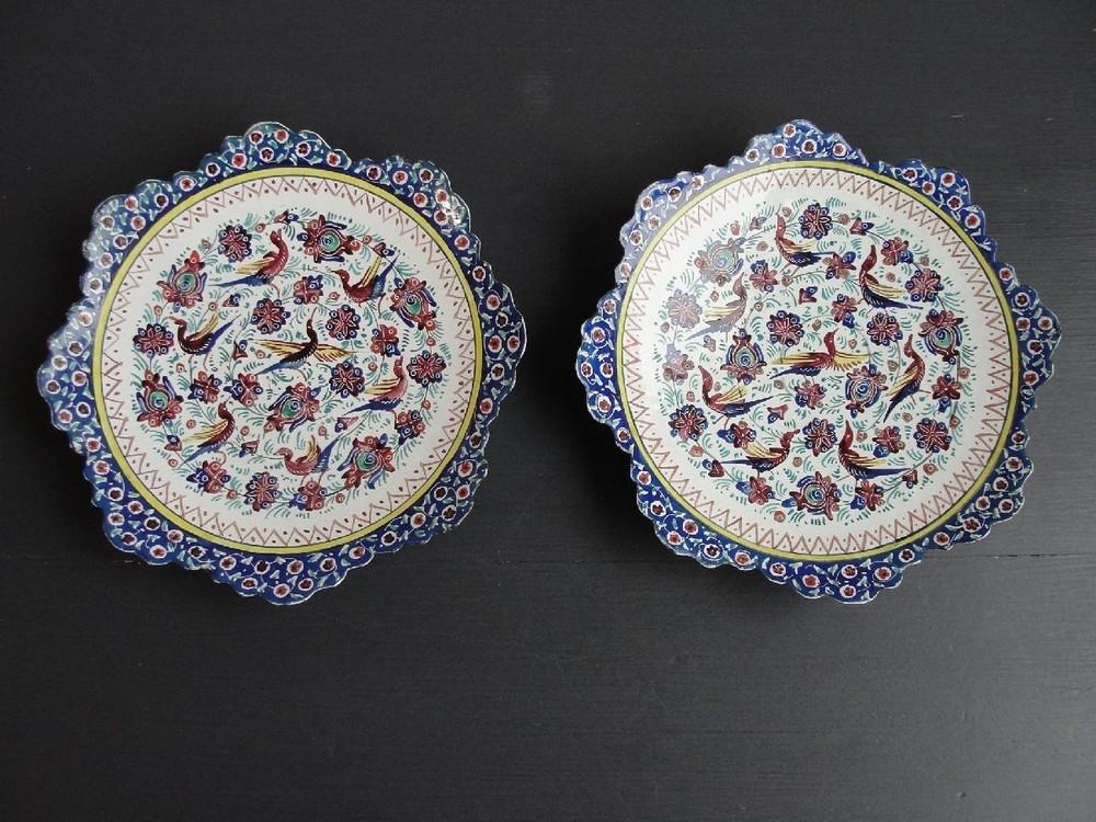 2 Antique Vintage Enamelware Hanging Artwork Plaques Dishes