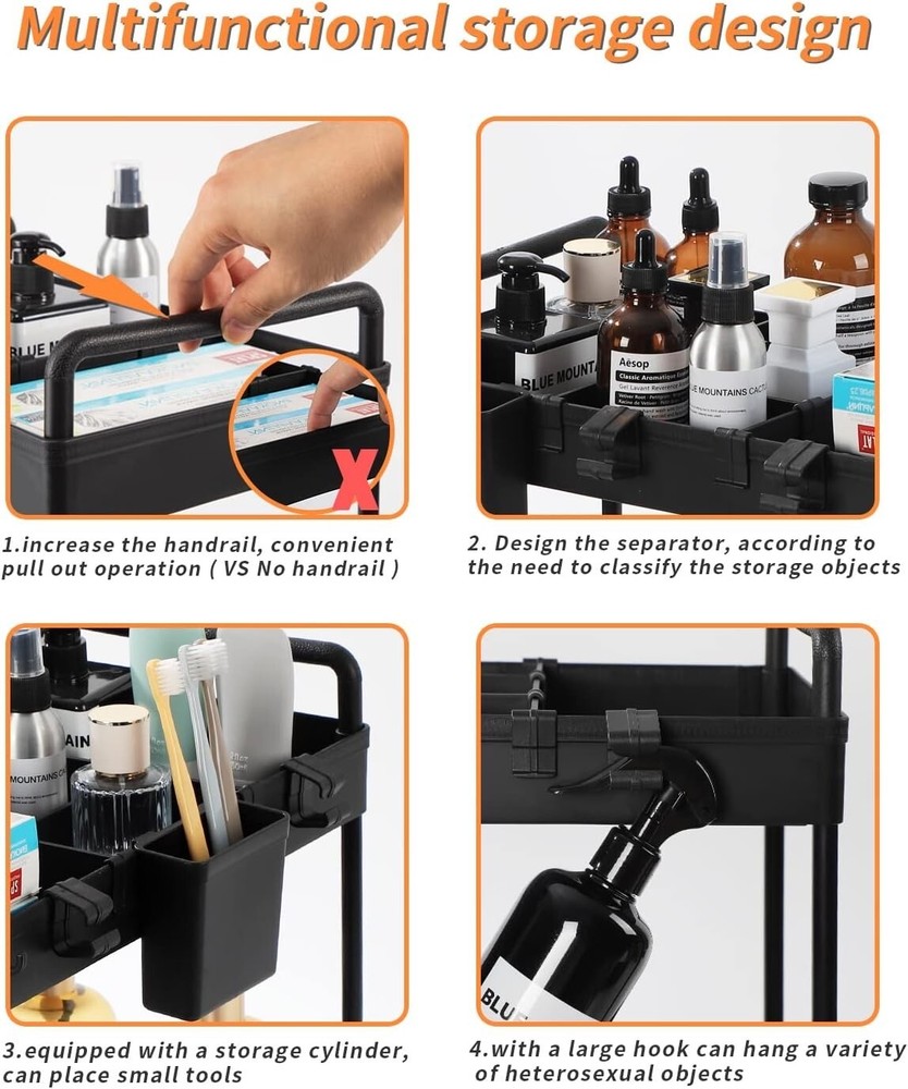 2 Tier Under Sink Organizers And Storage With Sliding Track Black/White