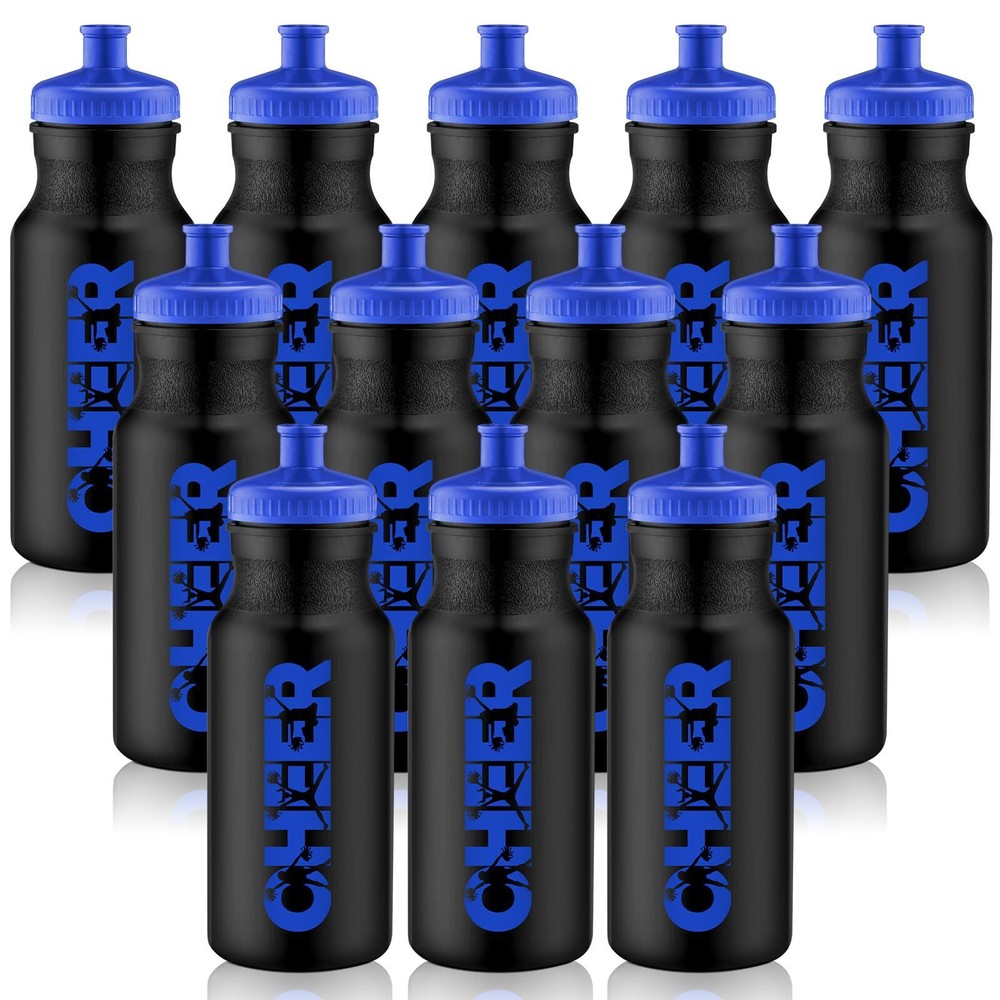 Cheerleading Water Bottles 20oz Reusable Plastic Squeeze with Pull Top 12 Pack