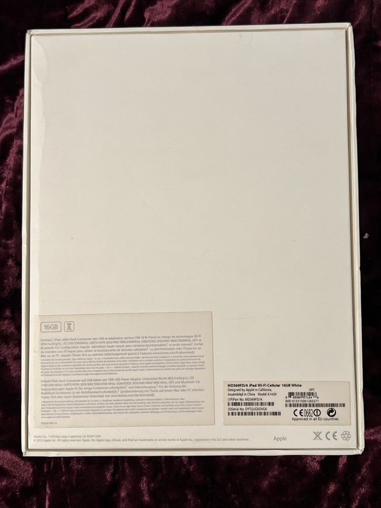 Apple iPad 3rd Generation WiFi 16GB Empty White Box + Inserts+ EarPods+Tool