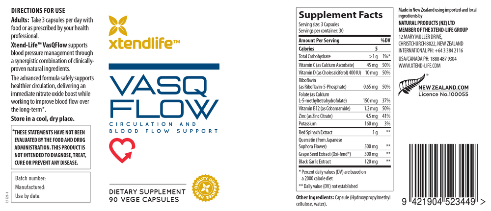 Xtendlife VasQFlow - 90 Vege Capsules