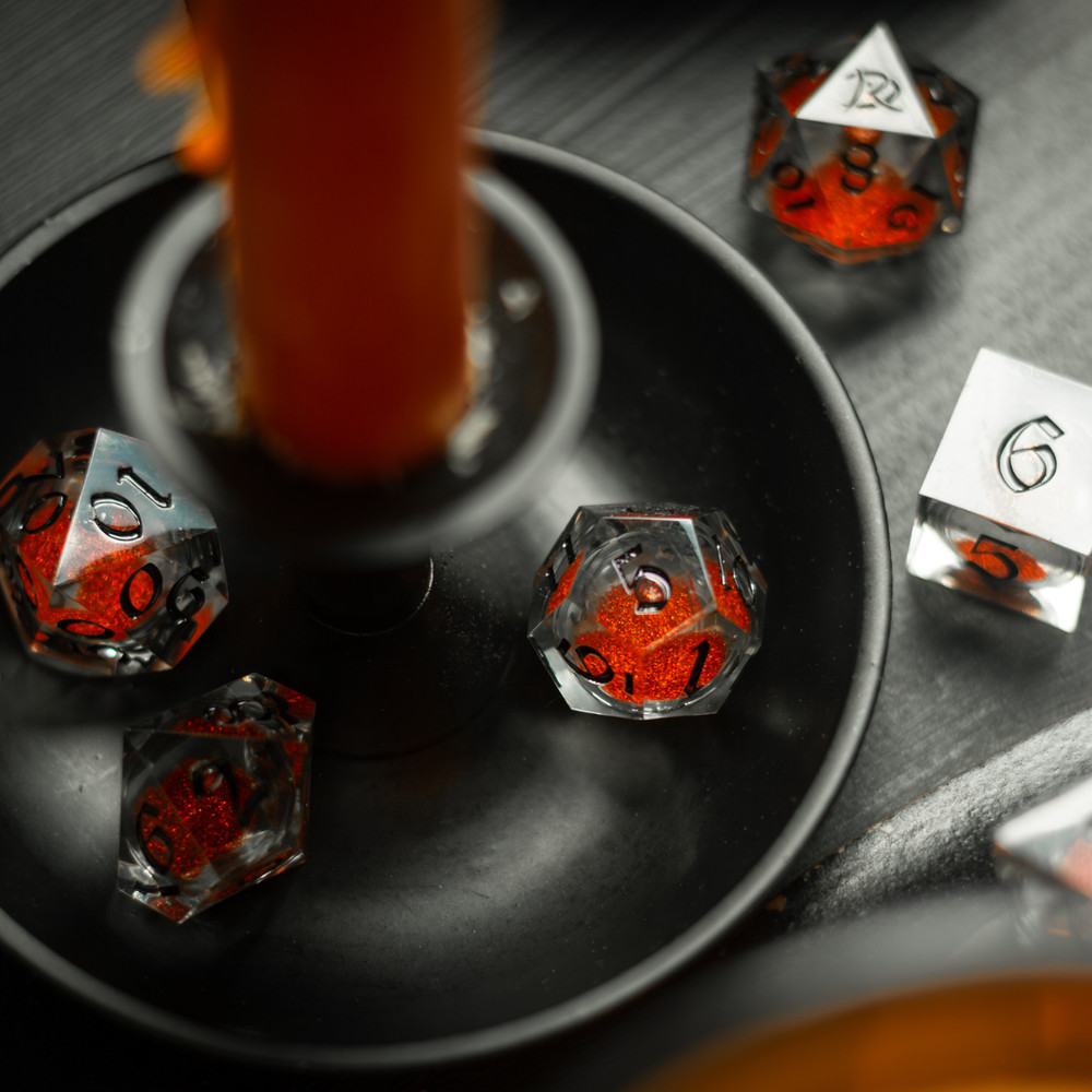 Orange Liquid Core Resin DND Dice Set