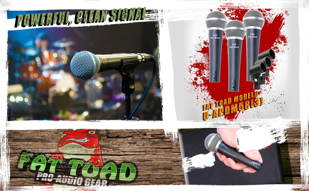 Vocal Handheld Microphones & Clips (3 Pack) by FAT TOAD | Cardioid Dynamic, Wire