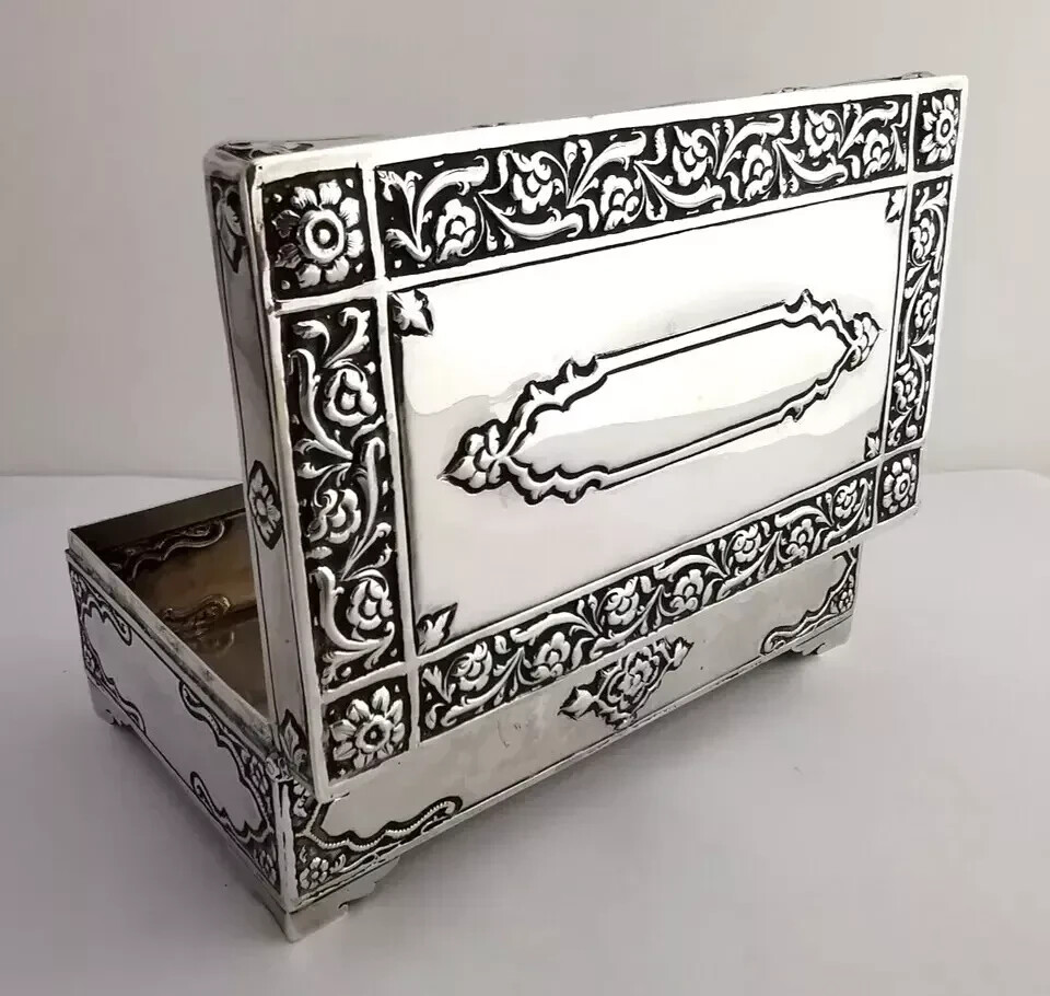Ornate Solid Silver Table Box - 196g - Masonic Interest
