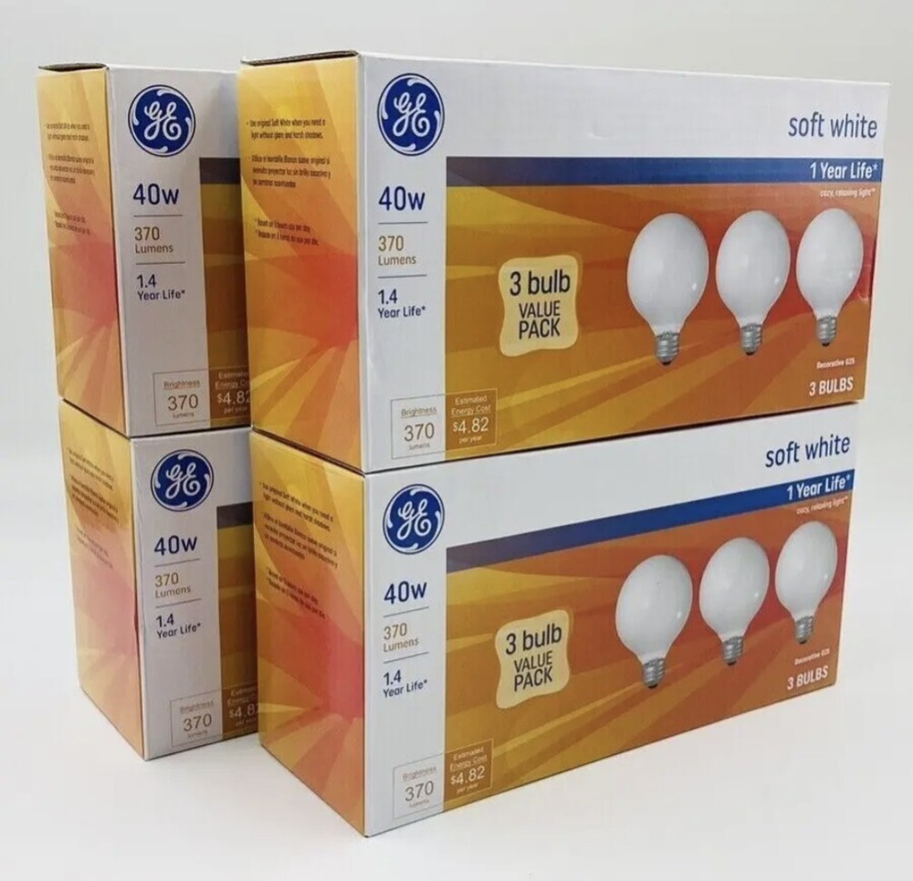 ***12 Bulbs*** GE 40-Watt Soft White G25 Vanity Globe Light Bulbs Medium Base