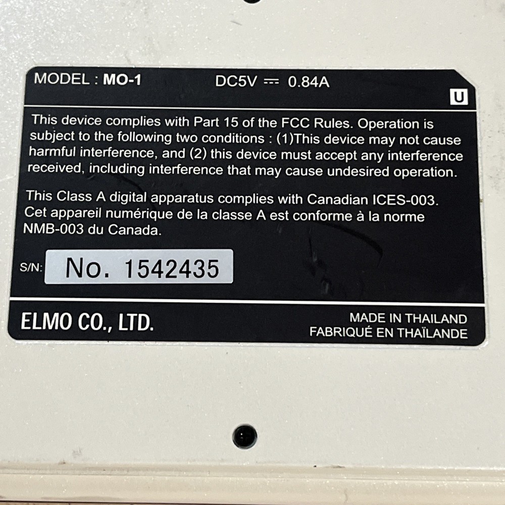 ELMO MO-1 PORTABLE VISUAL PRESENTER USB/HDMI DIGITAL DOCUMENT CAMERA