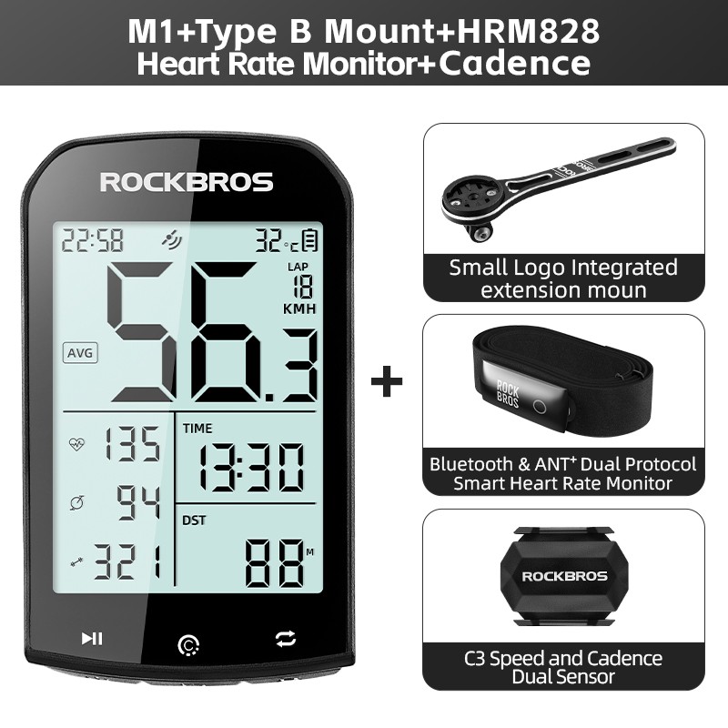ROCKBROS Bike Computer Wireless GPS Speedometer BluetoothANT+with Cadence Sensor