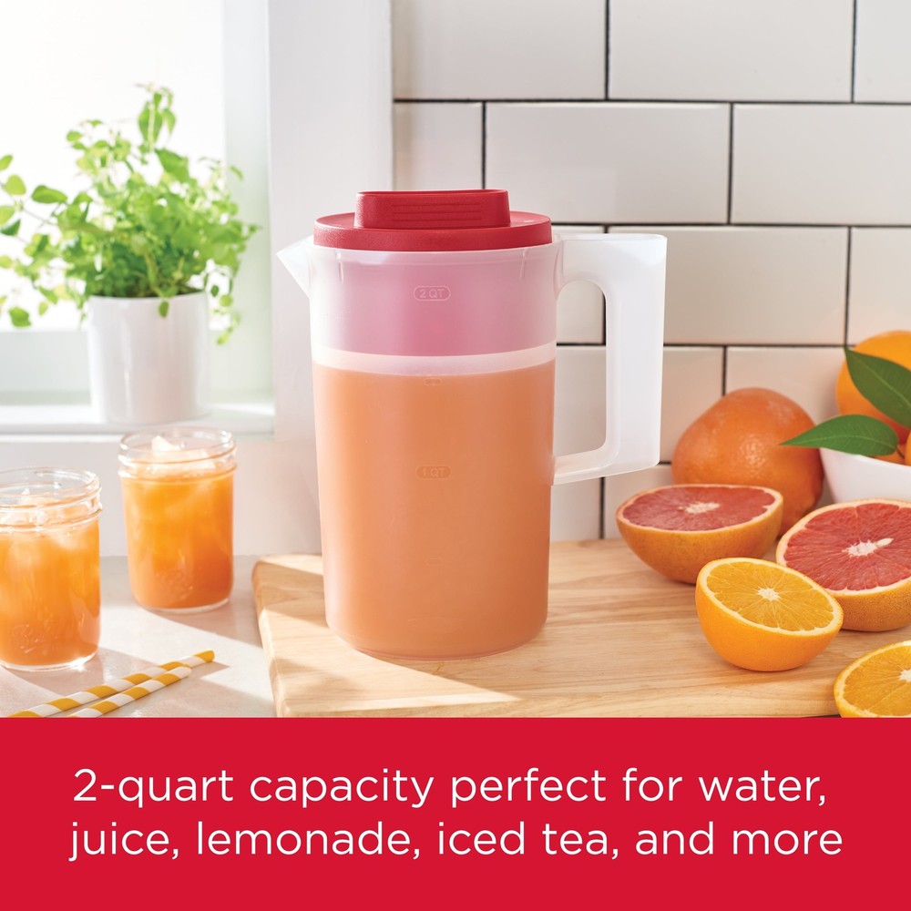 (2 pack) Rubbermaid Pitcher, Clear/Red, 2 Quart