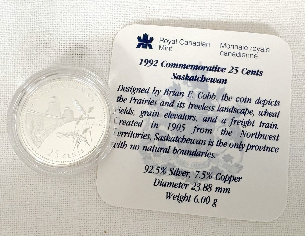 Canadian Confederation Commemorative Silver Quarter 1992 - Saskatchewan