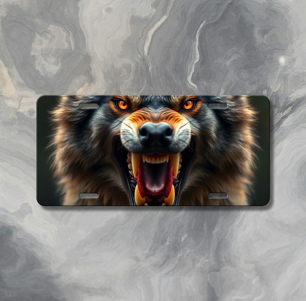 Realistic Wolf License Plate Fierce Expression Your Text Front Plate Unique Gift