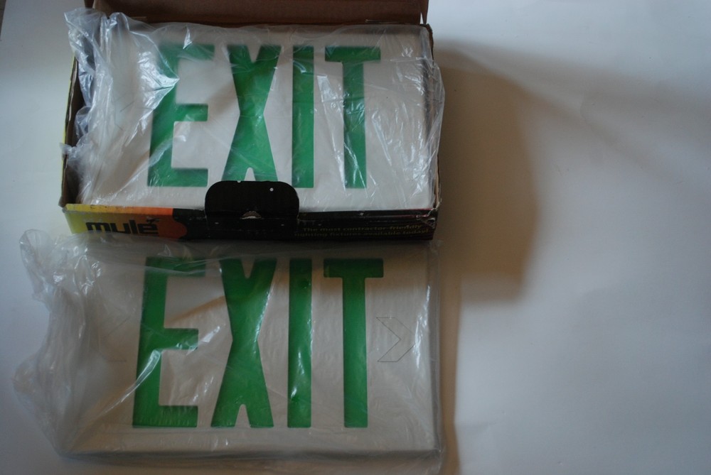 Green & White LED Exit Sign Slim & Low Profile with Battery Backup Mule