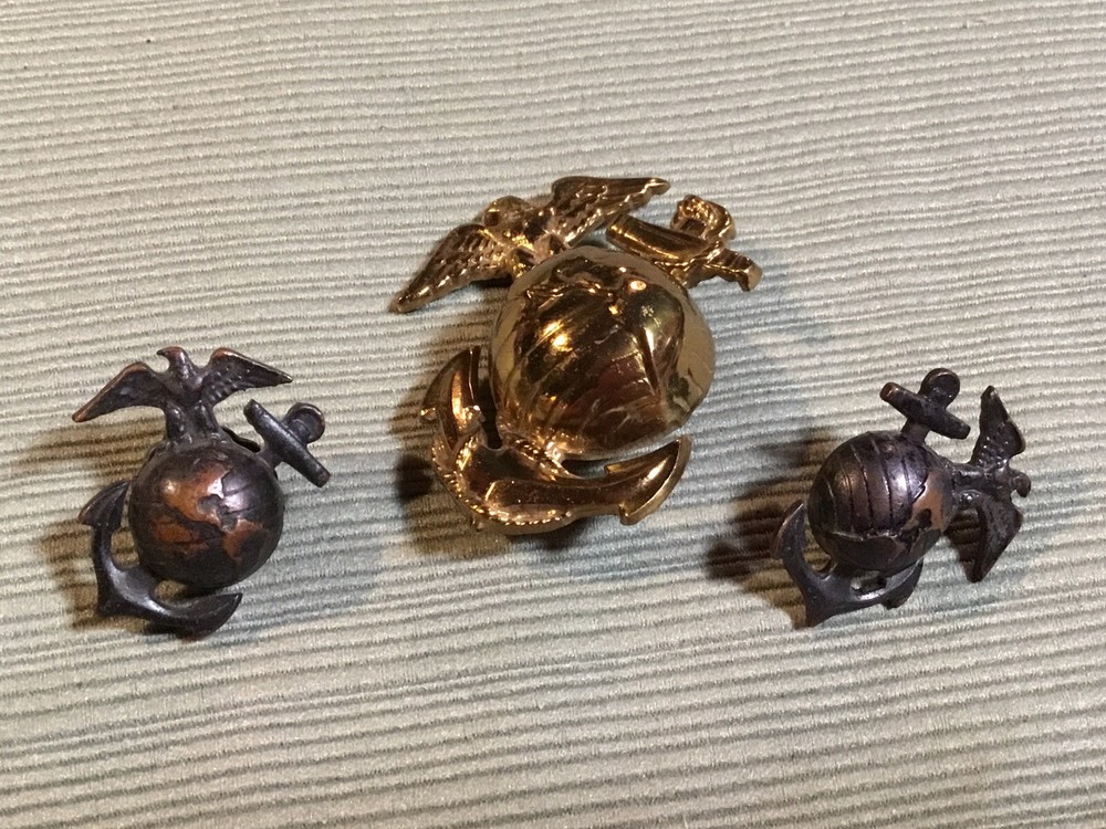 3 Vintage US Marines EGA Badge Pins
