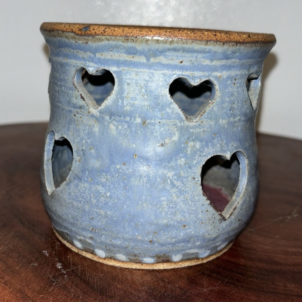 Handmade Stoneware Heart Luminary Signed “Pearl”