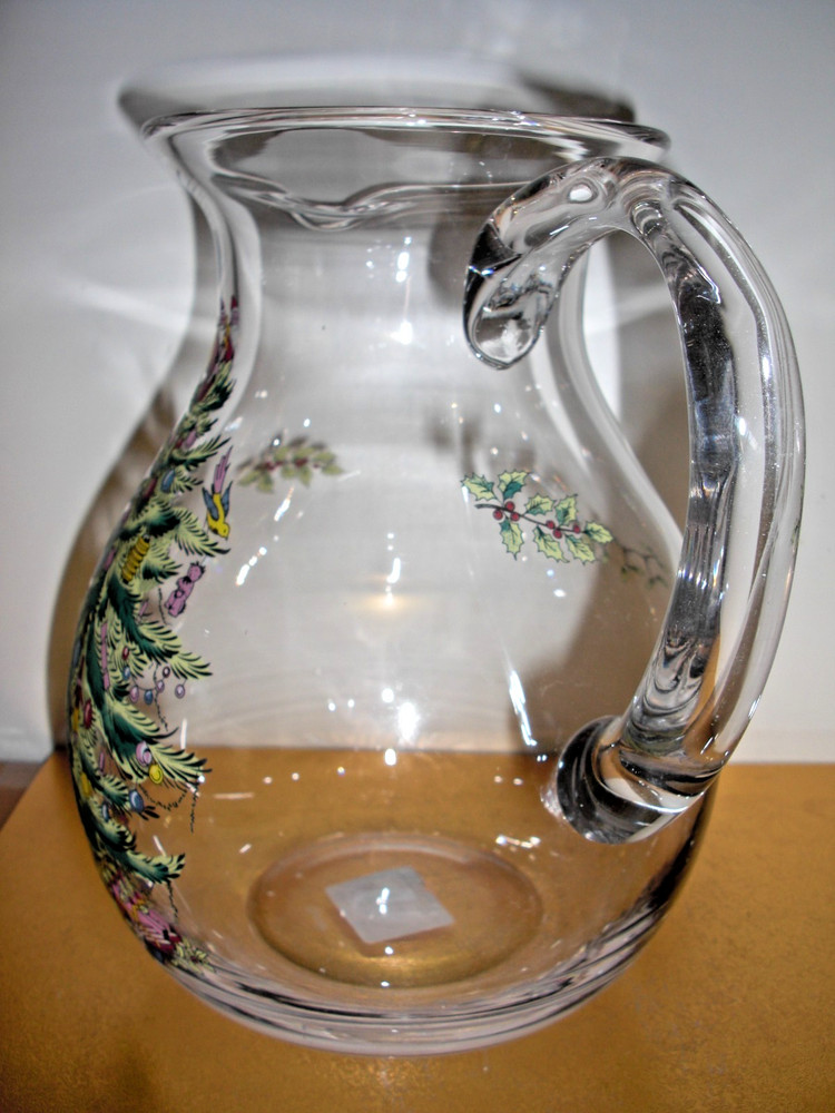SPODE Glass Hand Blown Christmas Tree Pitcher 96oz - MINT