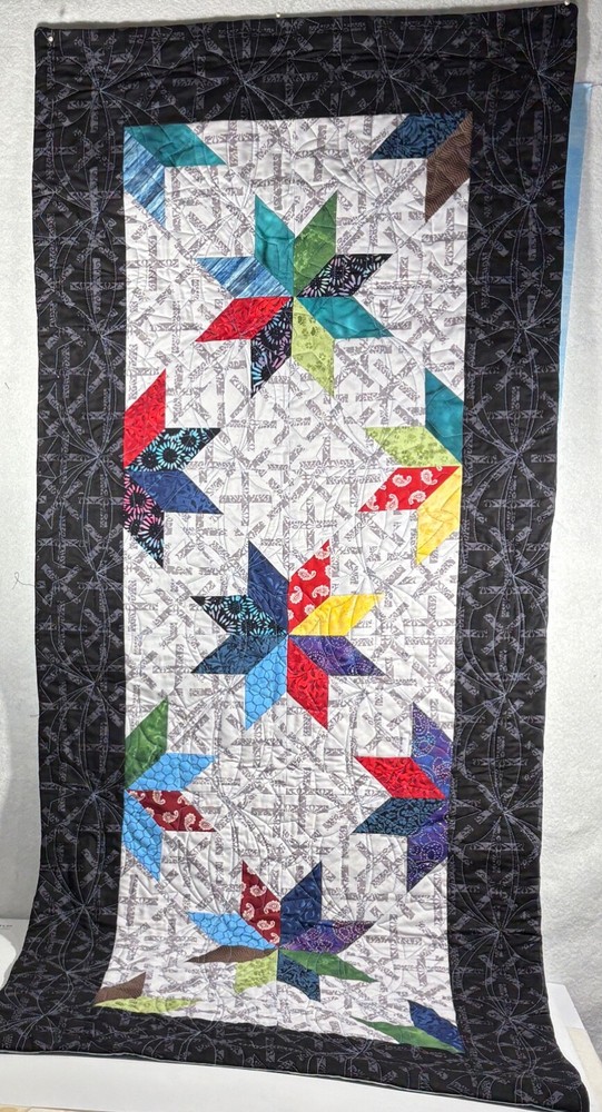 Large Table Runner Or Bed Runner Scarf Floating Stars Pattern Quilted 54x24”