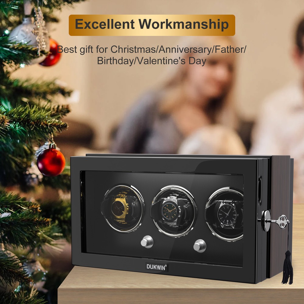 Automatic Rotation 3 Watch Winder Box LED Display Case Box with Lock 4 Modes New
