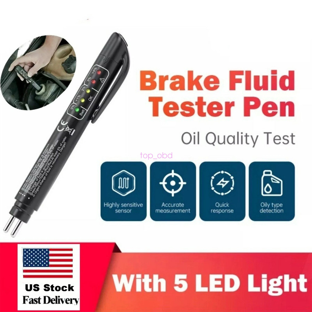 Auto Liquid Testing Brake Fluid Tester Pen for DOT3/DOT4 5 LED Indicator Display