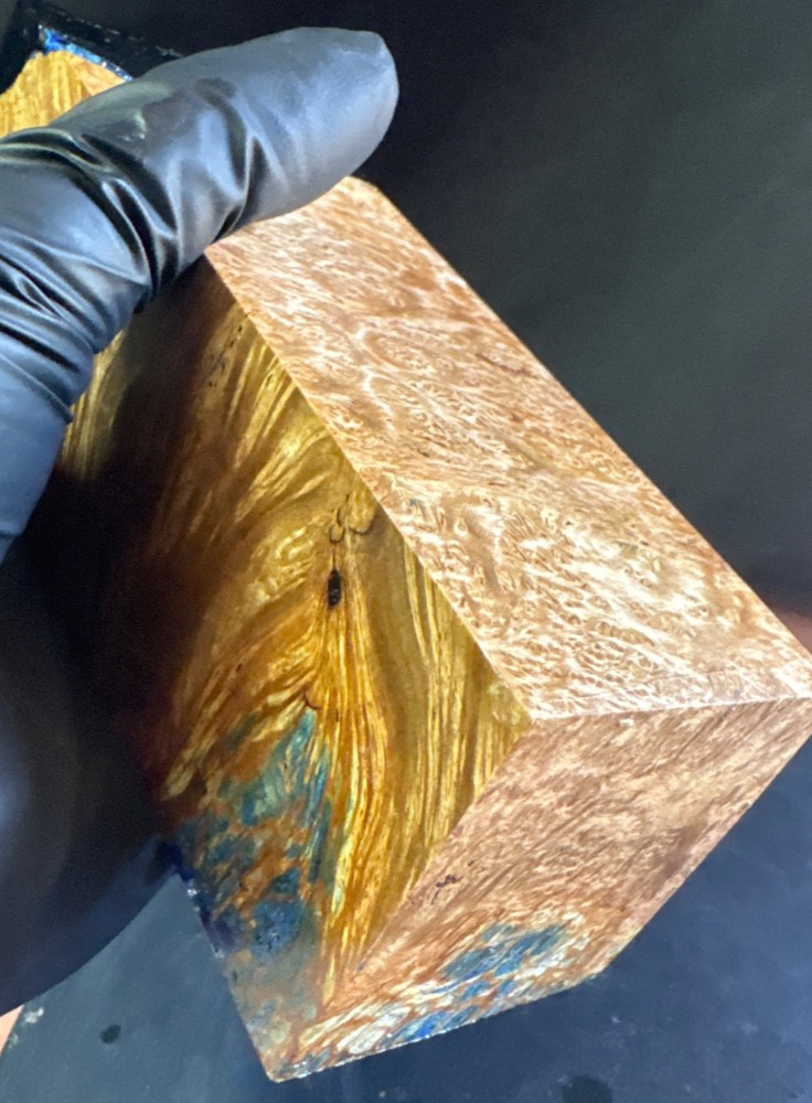STABILIZED HYBRID GOLDEN TEAK BURL,KNIFE SCALE,TOOL HANDLE