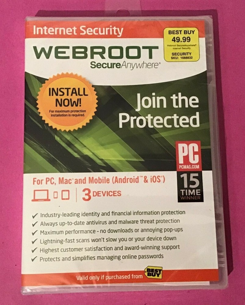 Webroot Internet Security for PC Mac and Mobile (Android and iOS) NEW SRP $49.99