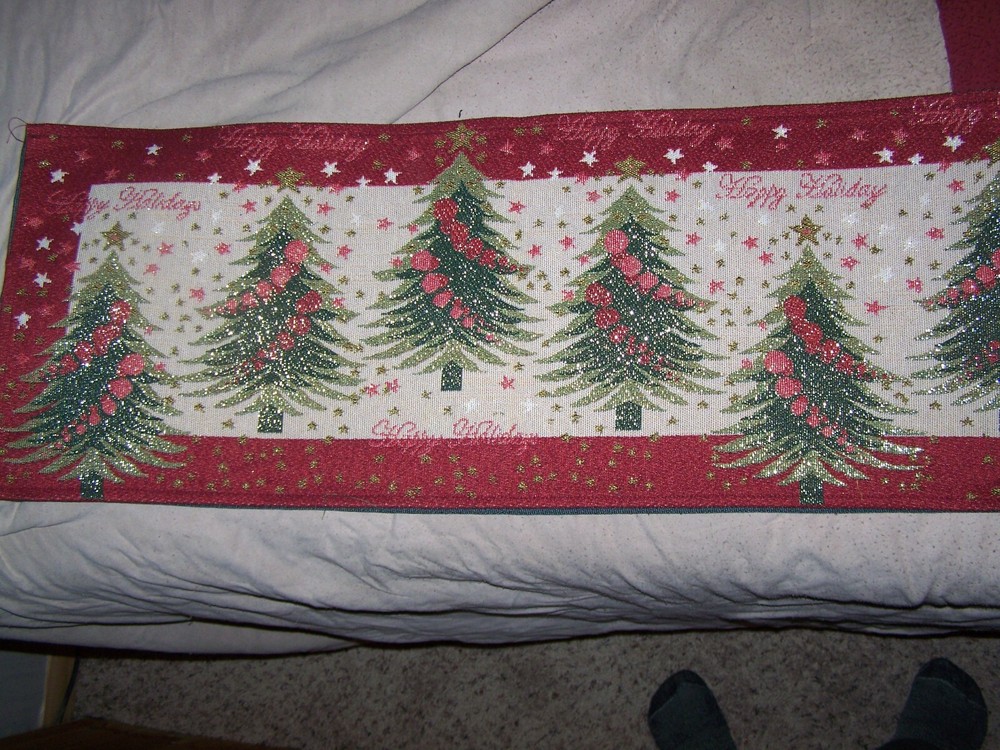 NEW Christmas Happy Holidays Trees table runner 6ft.