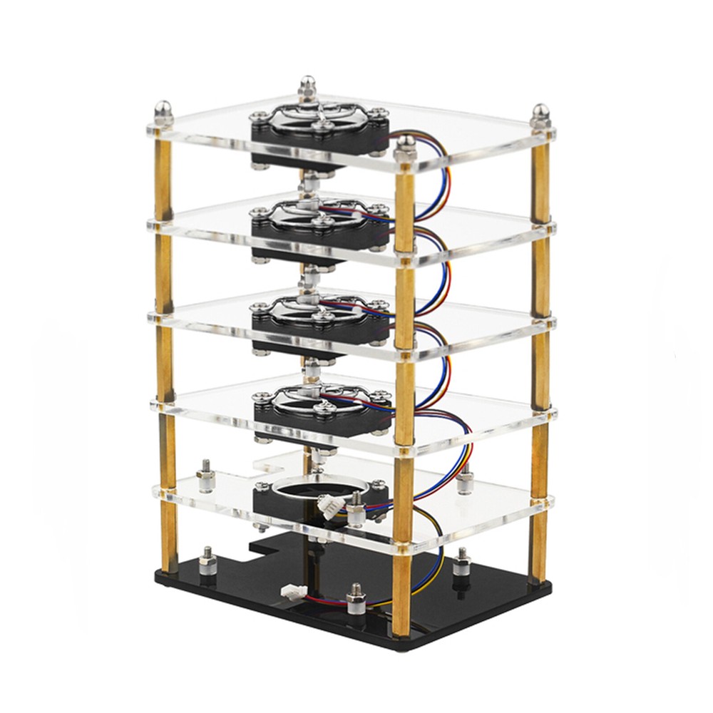 Raspberry Pi 5 Multi-Layer Acrylic Shell Protective Case Cooling Fan US