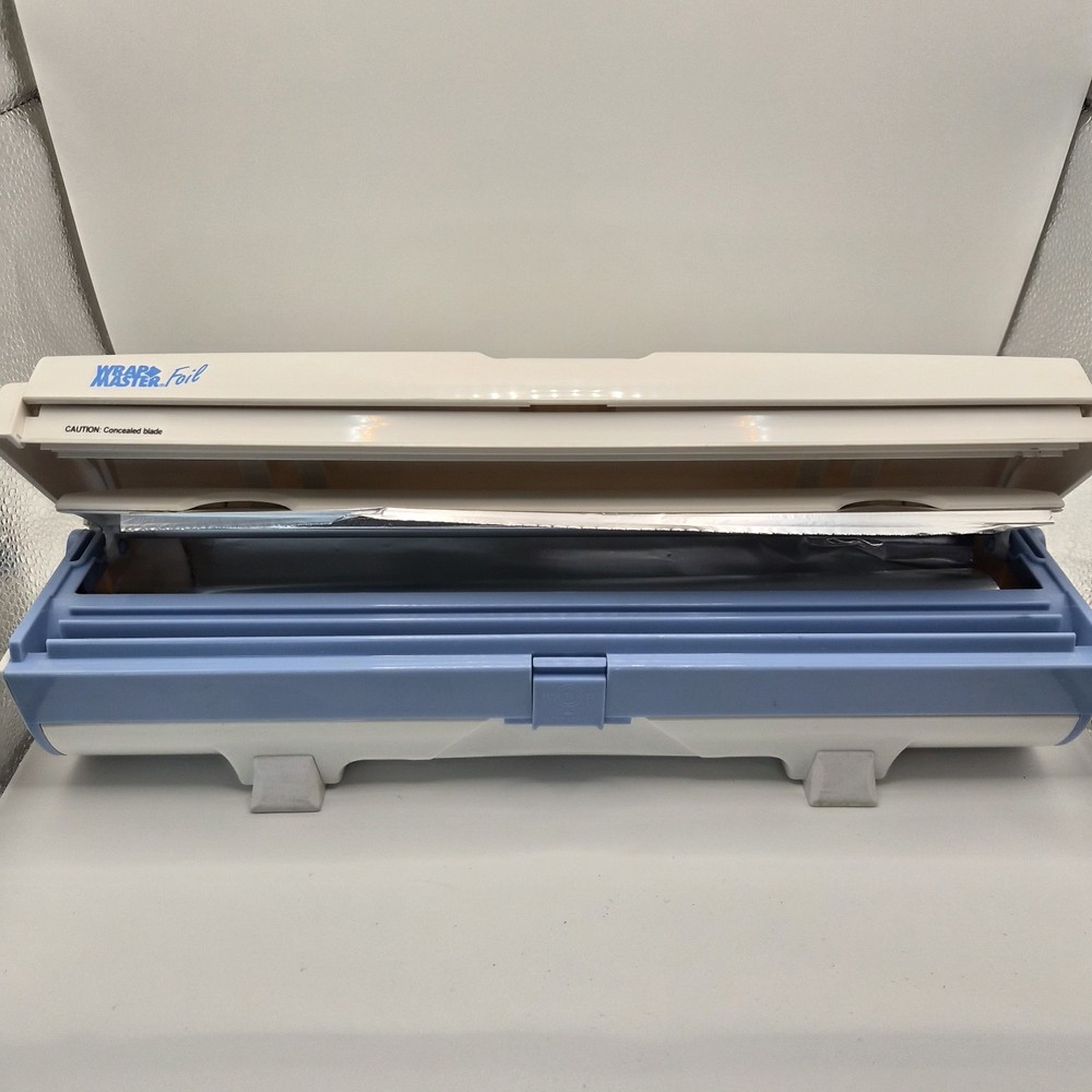 WrapMaster Foil & Plastic Sheet Dispenser Wrap Master White Blue Vintage 90s