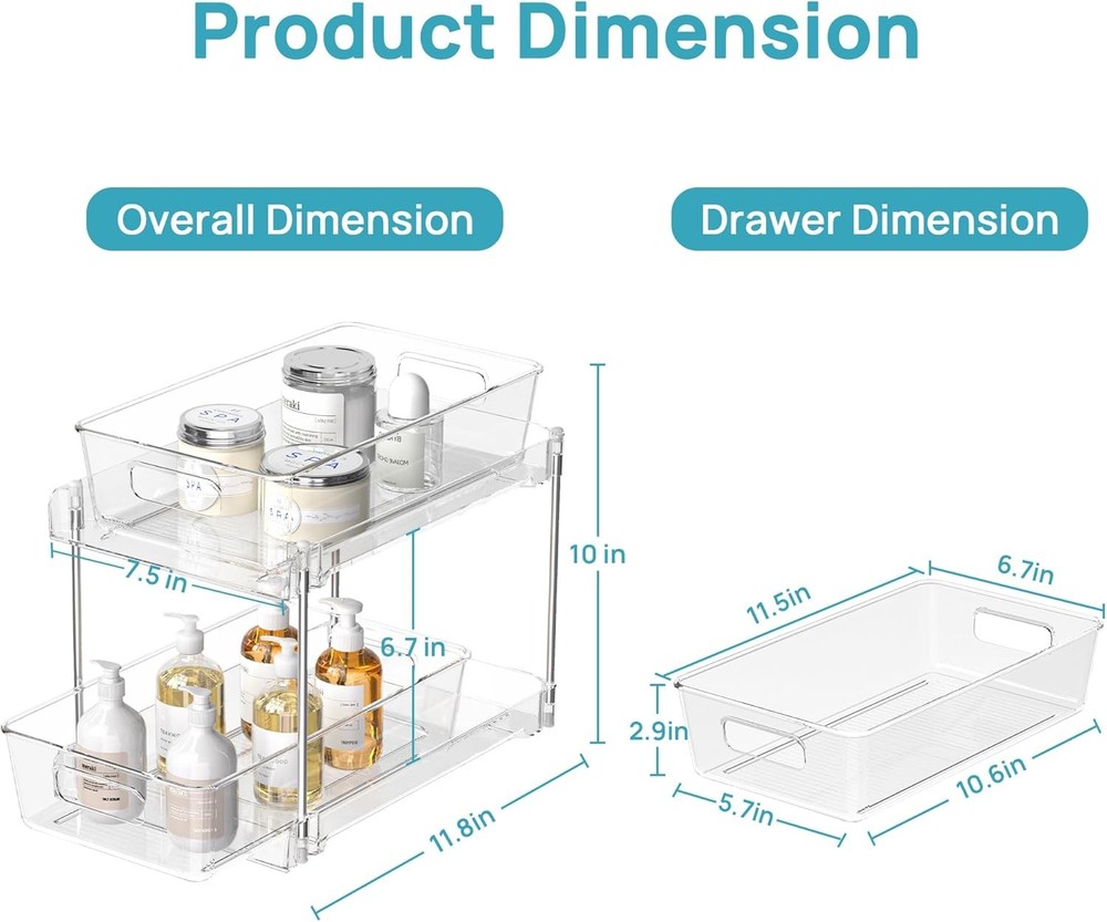 4 Pack Bathroom Organizer 2 Tier Clear Under Sink Organizers Vanity Countertop
