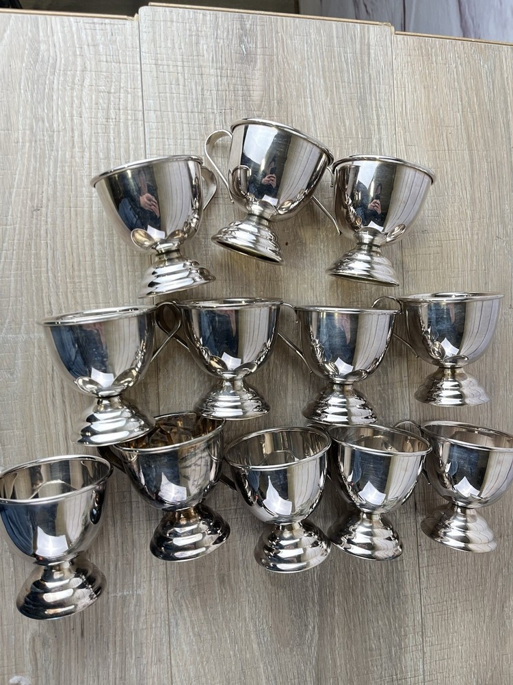 Silver Plate Nickel Punch Cups 12pc Lot Japan Footed