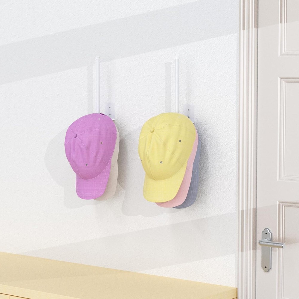 Space-Saving 2 Pack White Hat Racks - Strong Adhesive and Wall Drilled Options