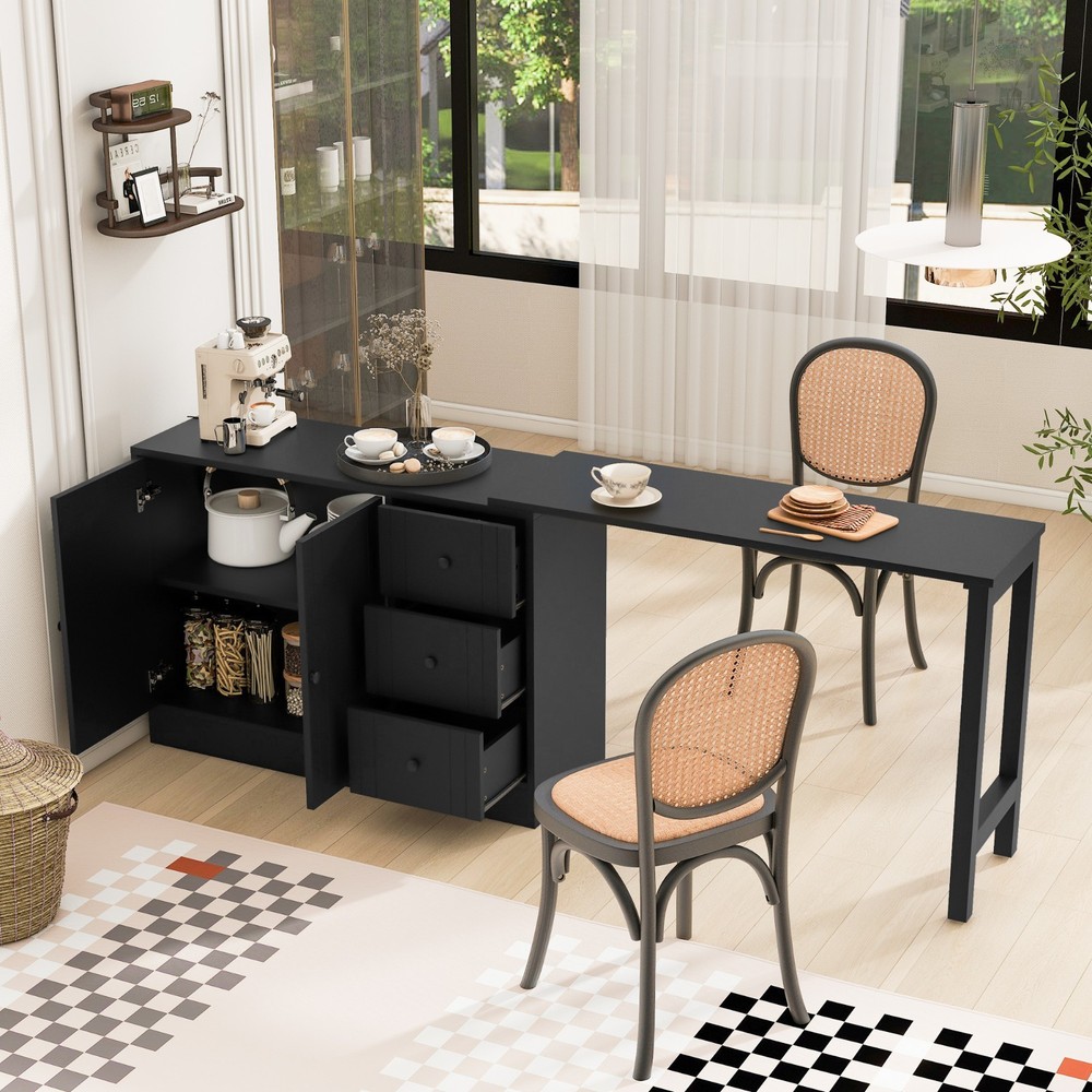 89.7''Wooden Sideboard Multifunctional Storage Cabinet with Extendable Table