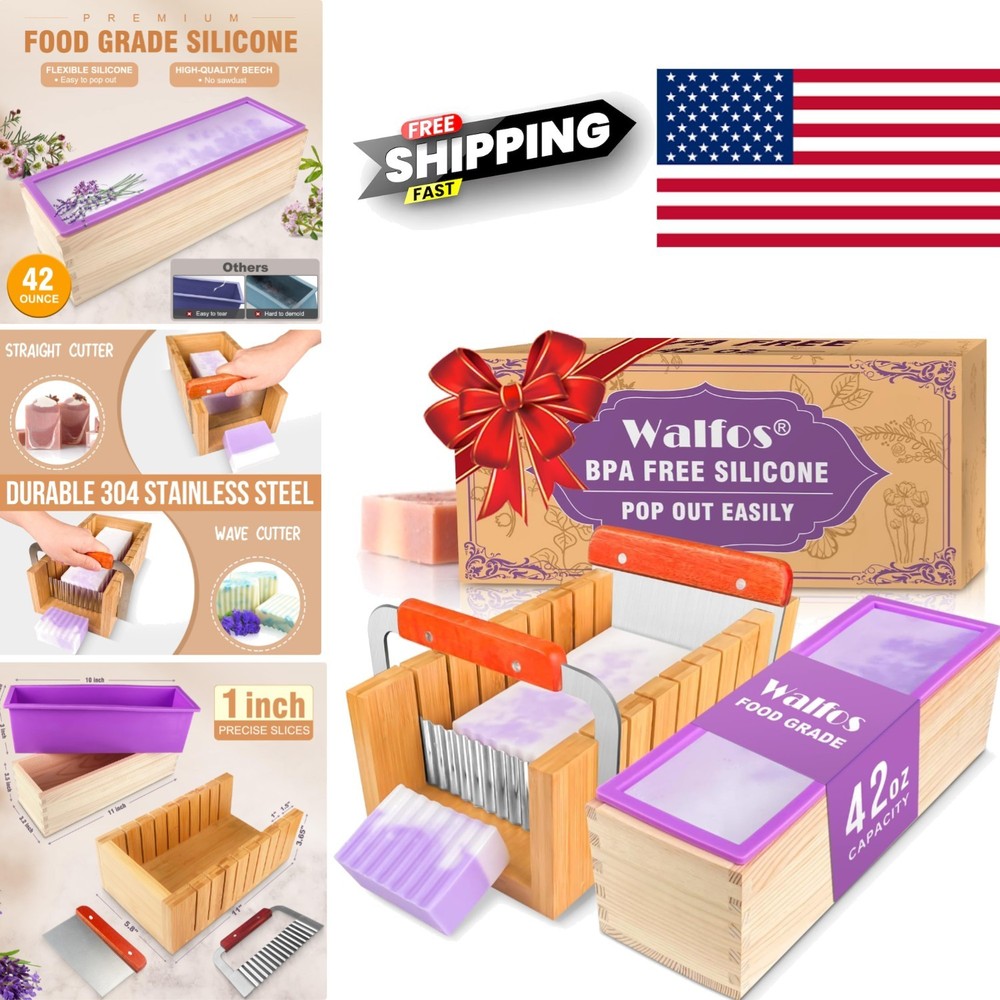 Rectangular Silicone Soap Mold 42oz Kit with Stainless Steel Cutters and Scraper
