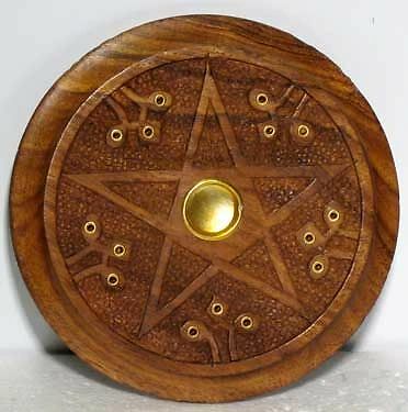 WOODEN PENTACLE INCENSE BURNER